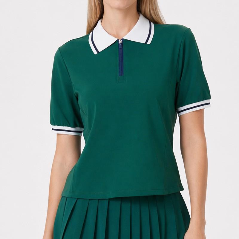 Womens Athletic Short Sleeve Polo Shirt With Zipper Collar Breathable Nylon Spandex Yoga Golf Tennis Top