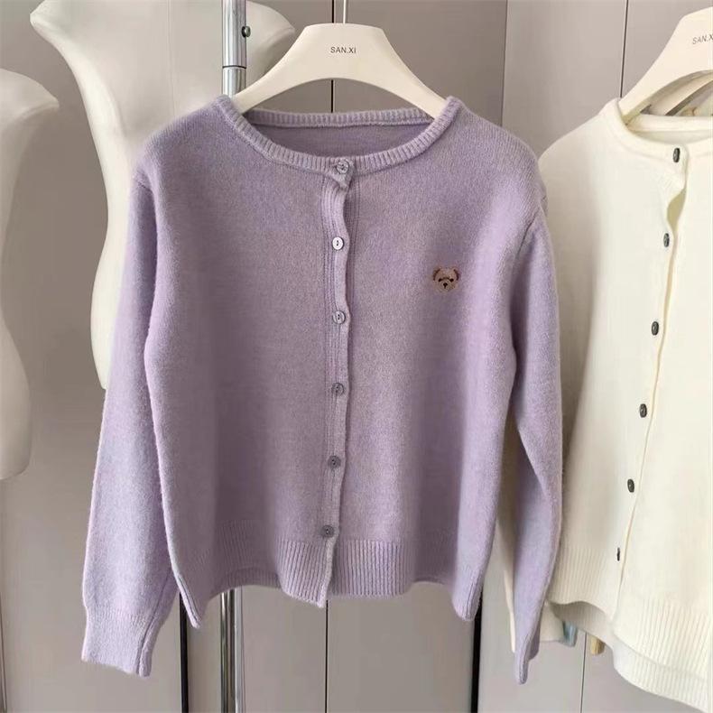 O-Neck Knit Sweater Sweet Cartoon Embroidery Casual Tops Japanese Single Breasted Cardigan Harajuku Sweater