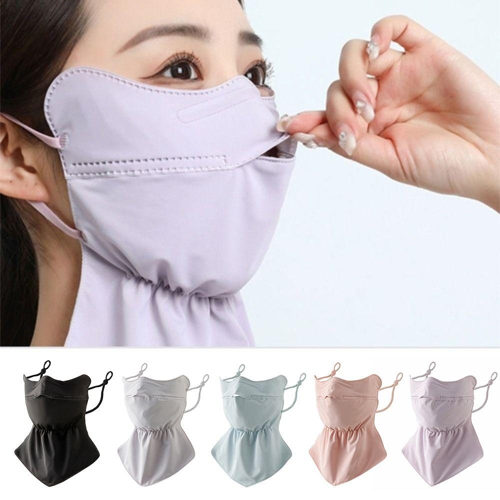 Hanging Ear Ice Silk Mask Quick Drying Sun Protection Mask Simple Anti-UV Mask Scarf  Women