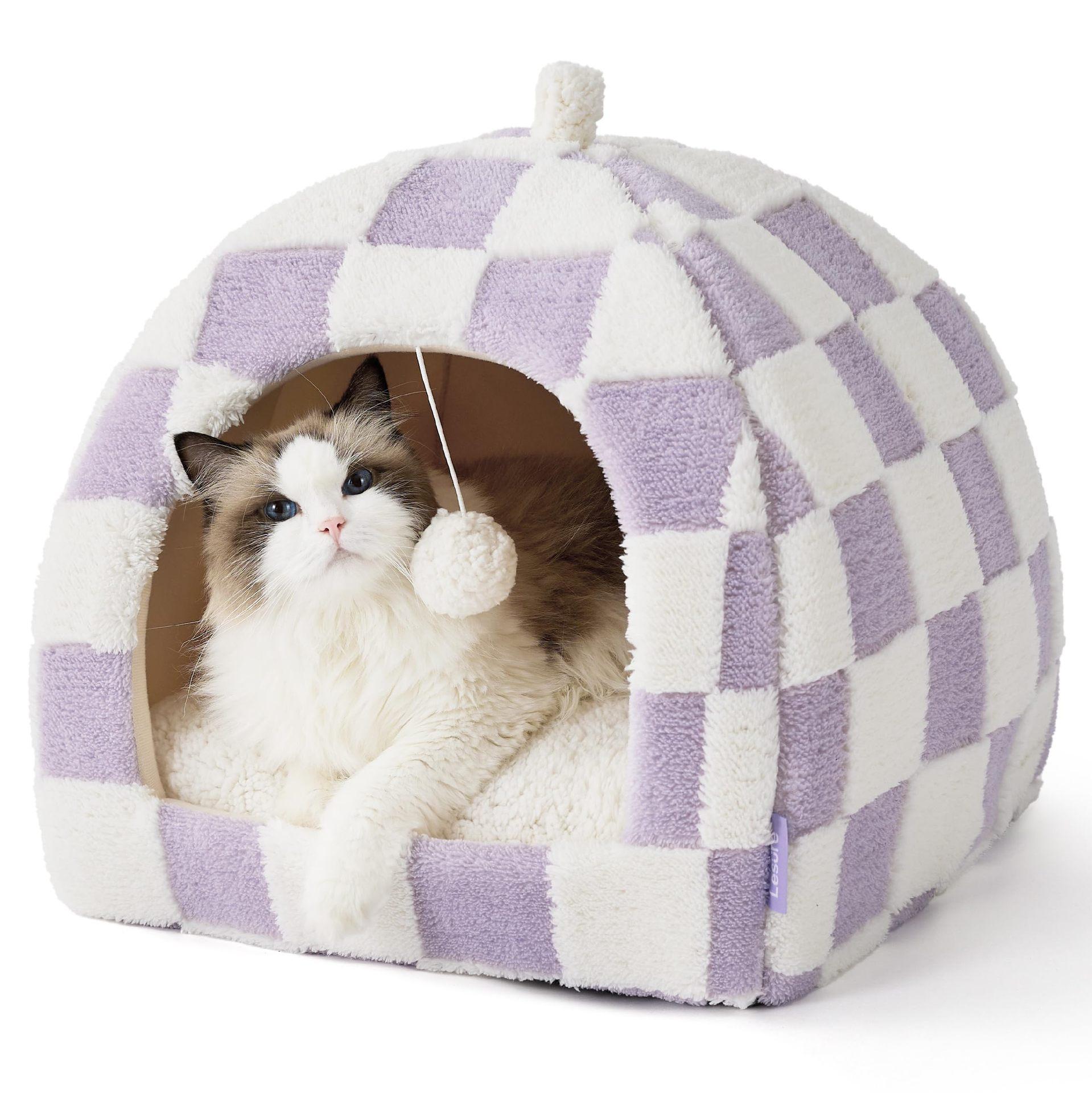 

Cute Cat Beds for Indoor Cats - 2 in 1 Cat Cave Bed for Kittens and Small Pets with Removable Washable Cushioned Pillow 15.75 15.75 15.75in