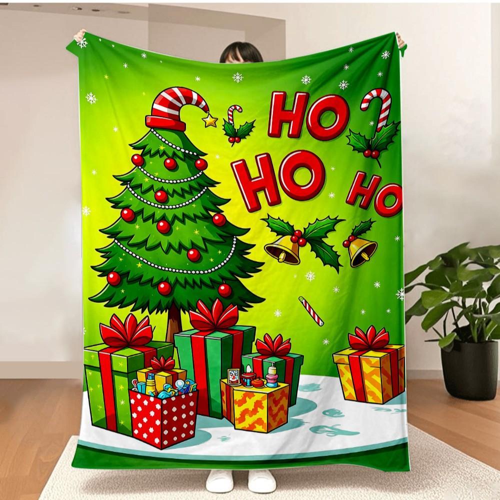 Merry Christmas Blanket Christmas Tree Gingerbread Man Red Flannel Blanket for New Year Christmas Gift for Family Nana Mon Dad