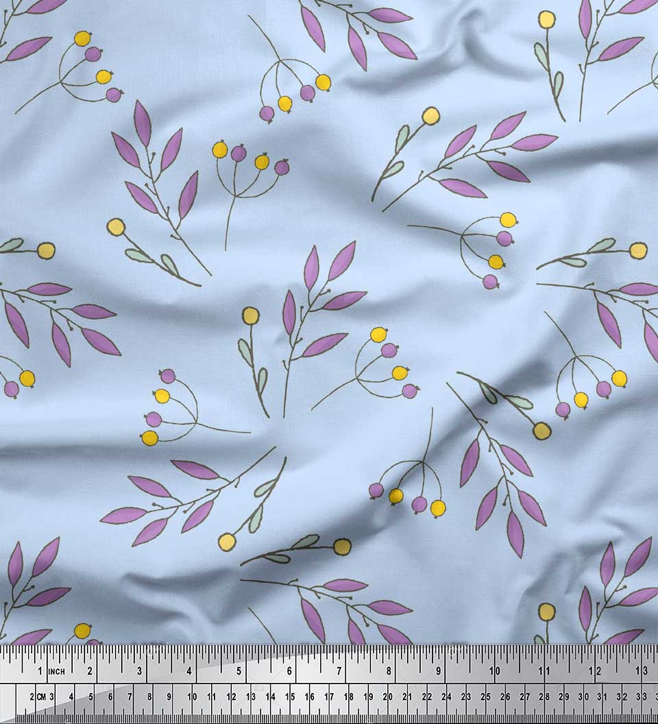 

Тканина з японським креп-сатином Soimoi Green Jagode Leaves Тканина з принтом метр 42 дюйма 42 Inch Wide - Poly Crepe синій