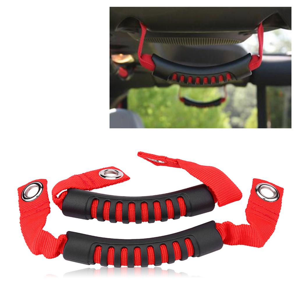 2Pcs Car Rr St Back Hdrest Grab Handle Set with Hole for   NaWrangler 1995-2017 Red