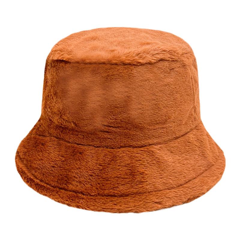Winter solid color imitation rabbit hair bucket hat women's plate versatile bucket hat thickened plush warm plush basin hat
