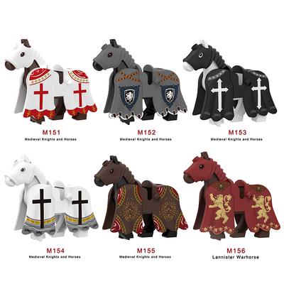 MOC Medieval Military Sets Cavalry Figures War Horse Animals Building Blocks Parts Knights Accessories Toys for Kids Gifts