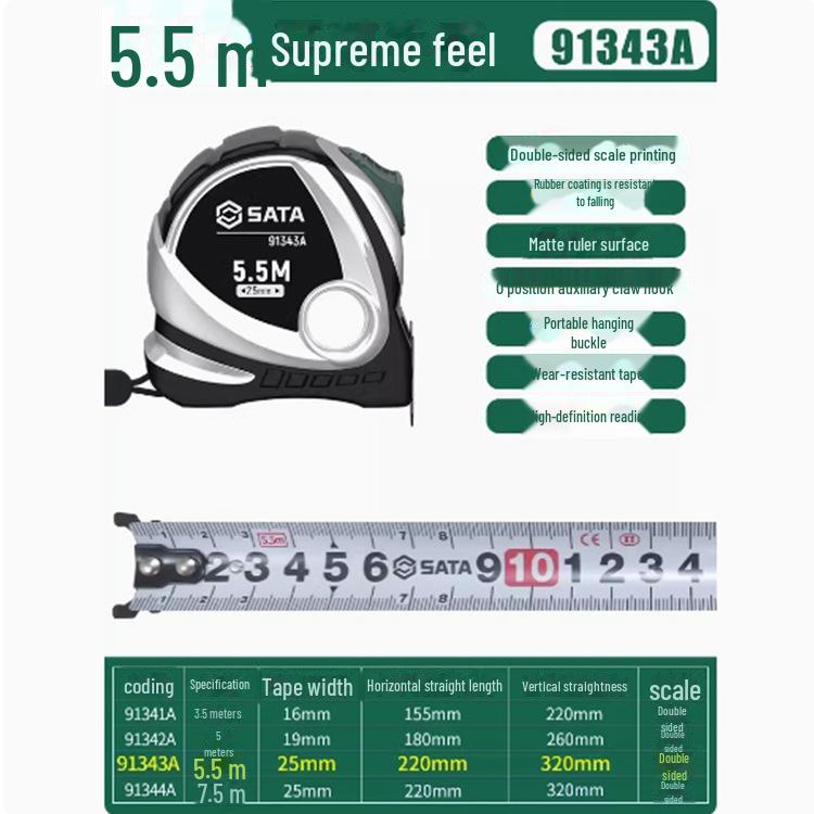 Shida High Precision Portable Steel Tape Measure - 5m for Home, Construction, Woodworking (Models: 91314AB, 91334A, 91342A)