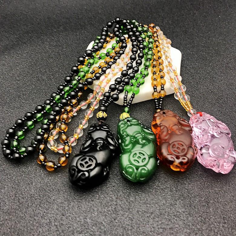 Versatile Long Pixiu Rose Quartz Necklace: Wealth, Luck & Personality Pendant for Autumn/Winter
