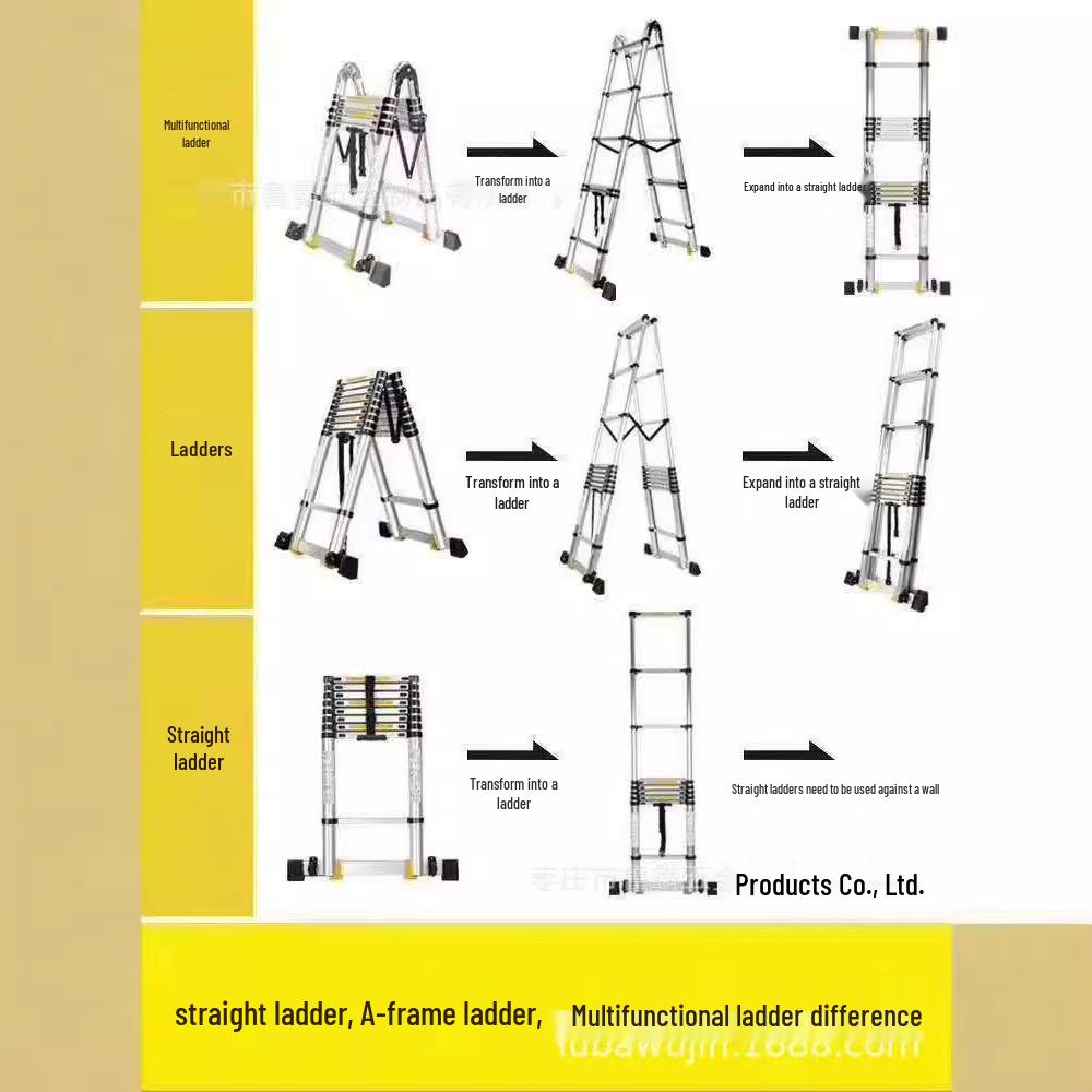 Multifunctional Aluminum Alloy Telescopic A-Frame Ladder with Bamboo Sections and Joint Folding Design