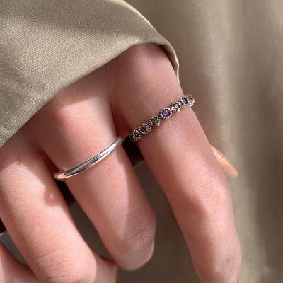 Colorful Zircon Thin Ring For Women Vintage Light Luxury Promiss Party Ring Jewelry Gift