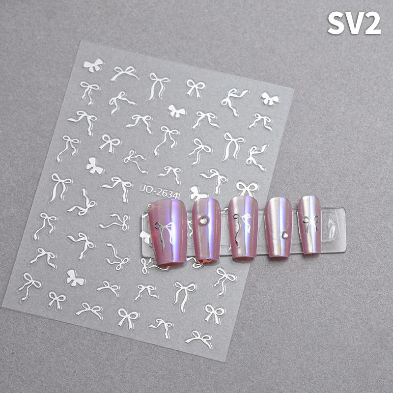 White Bowknot 3D Nails Stickers Ribbon Bow Tie Design Simple Romantic Irregular Lines Ladies Girls Nail Art Manicure Decal