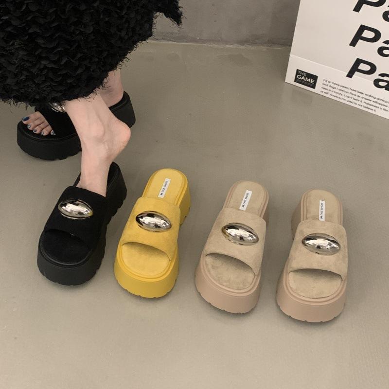 Women's shoes 2025 summer open-toed flat-bottomed lazy sandals square head with comfortable cool slippers