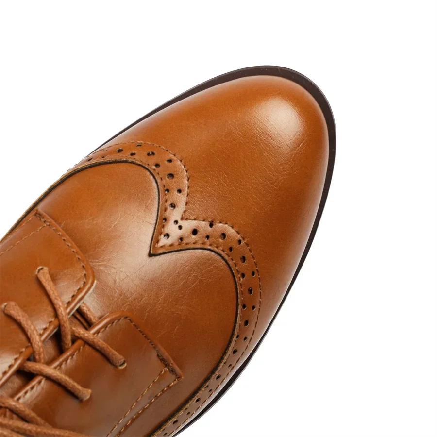 British Women Derbies Spring Autumn Mid Heel Oxfords White Yellow Brown Mixed Color Medallion Vintage Round Toe Lace Up Brogues