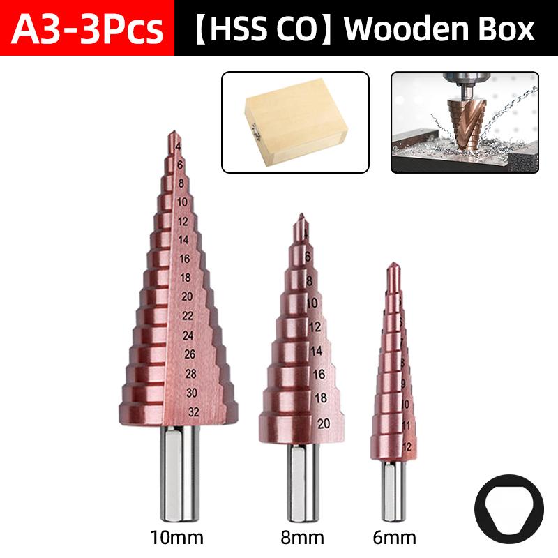 HSS CO Cobalt Step Drill Bit Straight Spiral Groove Hex  Shank Metal Stainless Steel Hole Saw Cutter Stepped Drilling Power Tools