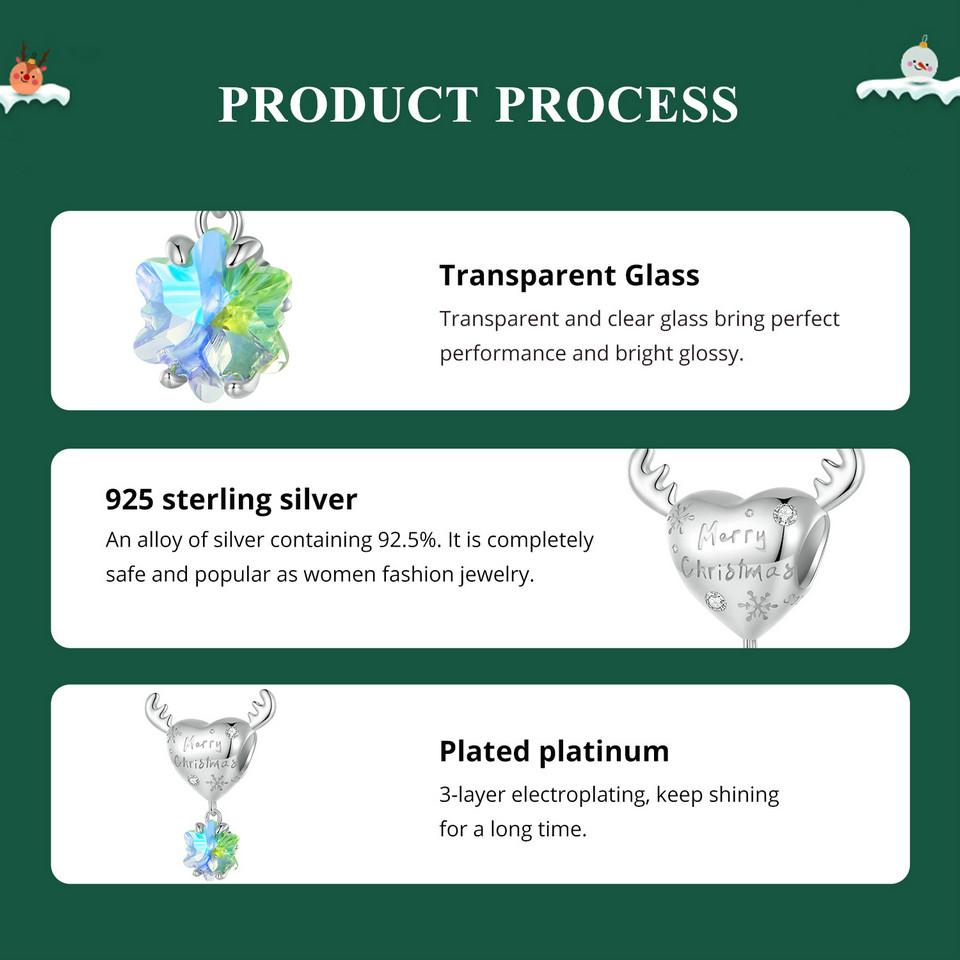 WOSTU 925 Silver Christmas Tree Car Beads Elk Snowflake Charm Snowman Puppy Cat Pendant Fit DIY Bracelet Necklace Cute Xmas Gift