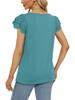 2023 Summer Women's Solid Color Loose U-Neck Lace Short Sleeve Top