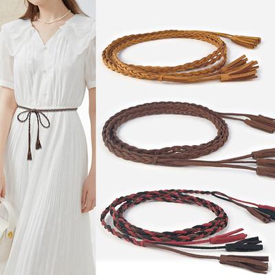 Damen Gürtel mit kleinem Geschmack aus Wildleder und mattem Leder Retro Geknoteter Dekorative Gürtel für Mädchen Rock Kleid