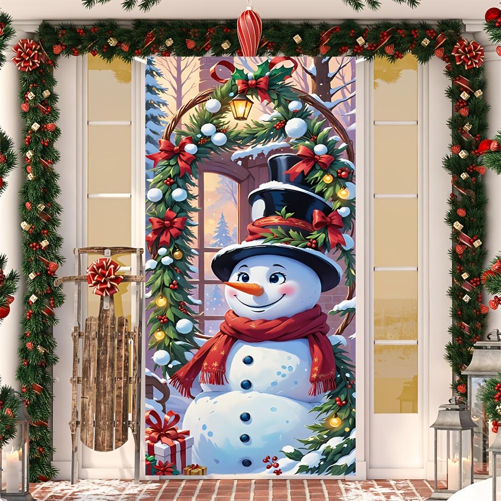 One piece Christmas snowman door cover cloth easy to install and remove stain resistant easy to clean 180X90