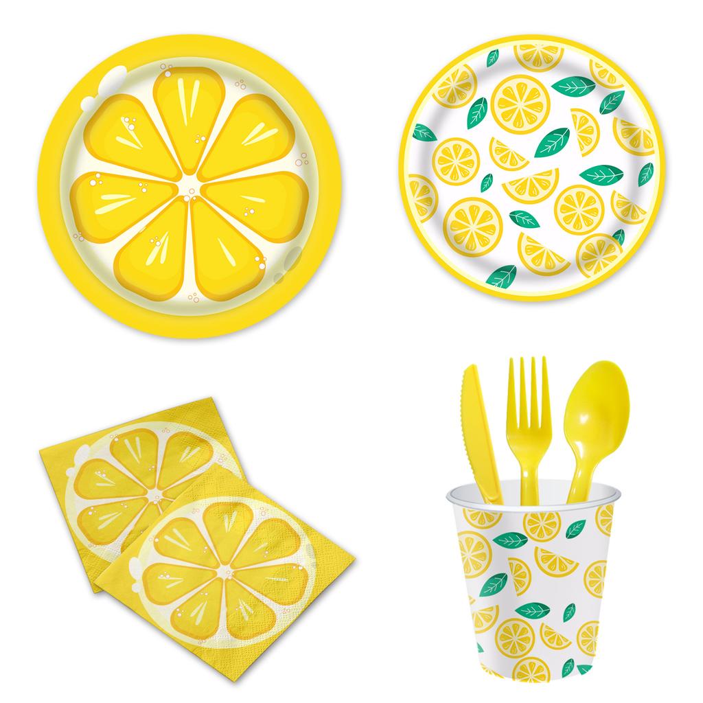 Children'S Summer Party Birthday Tableware Lemon Fruit Plate Flag Disposable Tablecloth Paper Cup Paper Plate Paper Towel