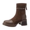 Customized short boots High heel platform short boots Women's thick heel women's boots Maillard coffee splicing medium tube thin boots