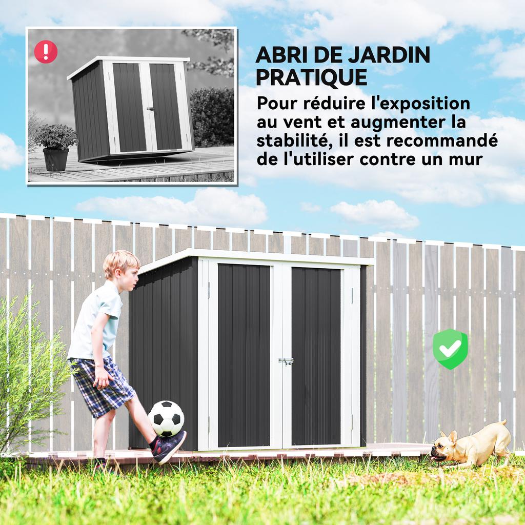 Capanno da Giardino - Cabina da Giardino 1,26 m² - Capanno Porta Attrezzi 2 Porte Bloccabili - dim. 147L x 86P x 134A cm - Lamiera d'Acciaio Bianco Nero