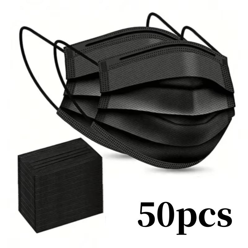 100pcs Black Disposable Face Masks 3-Layer Breathable Anti-Dust Protective Masks for Daily Travel Work Use Facial Care Accessory