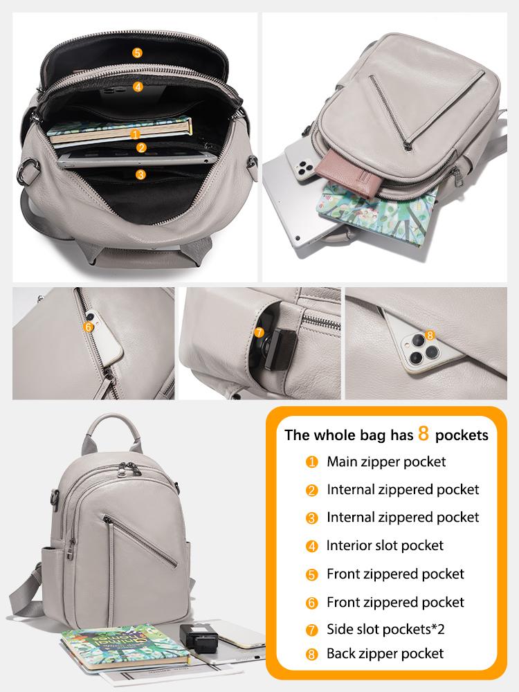 Zency Women's Medium Genuine Leather Backpack with Roomy Zip Pockets