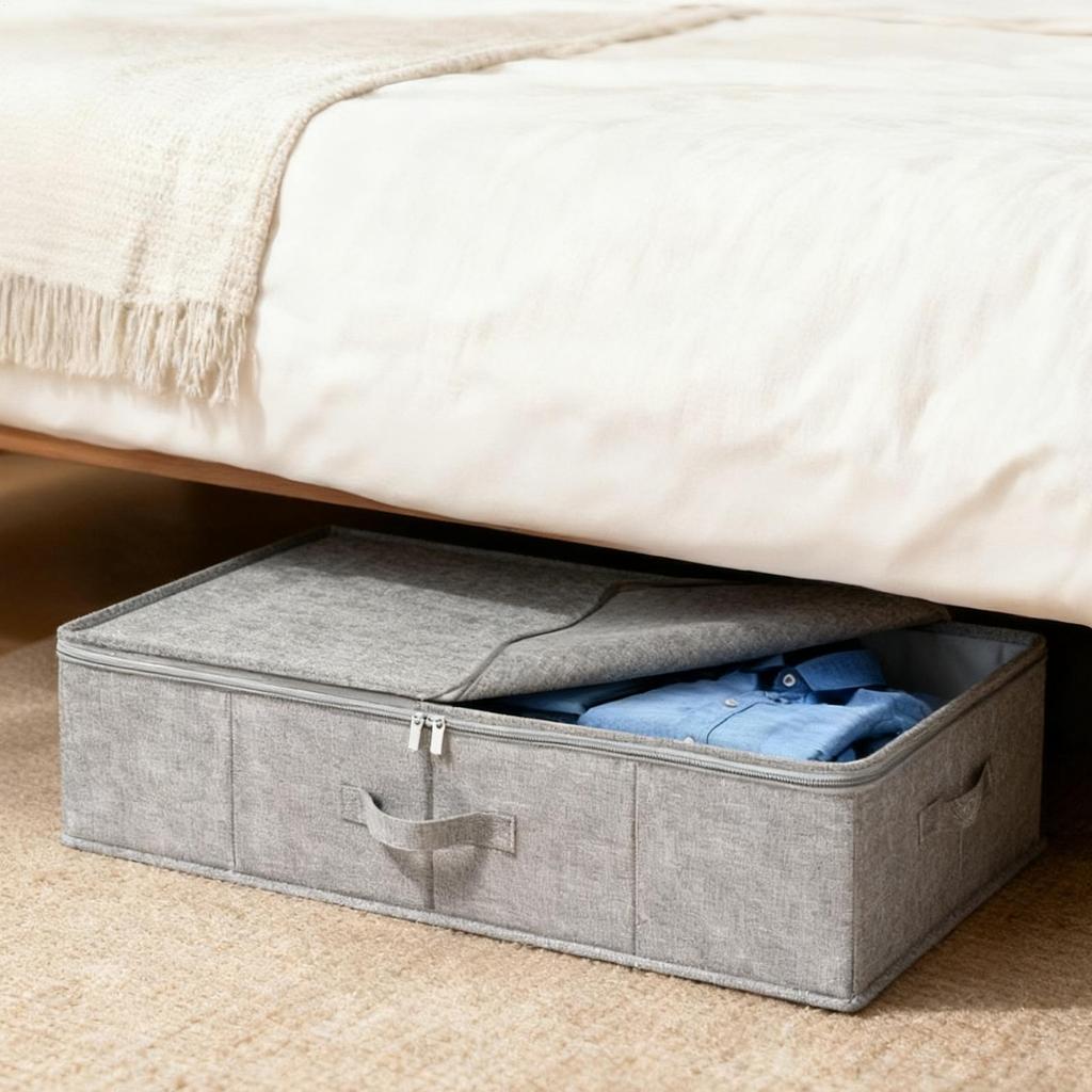 2pcs Under Bed Storage Box 10cm High Ultra-thin Clothes Organizer Dustproof Folding Bedroom Cloth Organizer Blanket Storage Bin