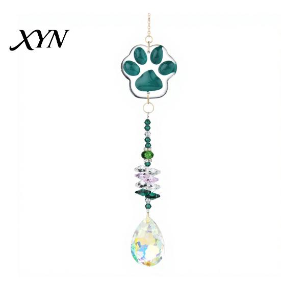 Wind Chime Pendant Crystal Cat Paw Chimes, Suncatchers for Windows Hanging, Multi-color Beaded Prism Rainbow Maker Indoor Outdoor Home Garden
