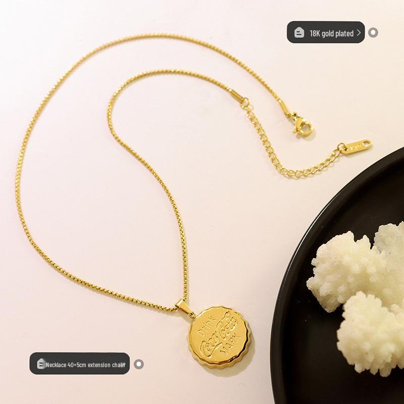 Gold-Plated Clavicle Chain Necklace with European Letter Bottle Cap Pendant