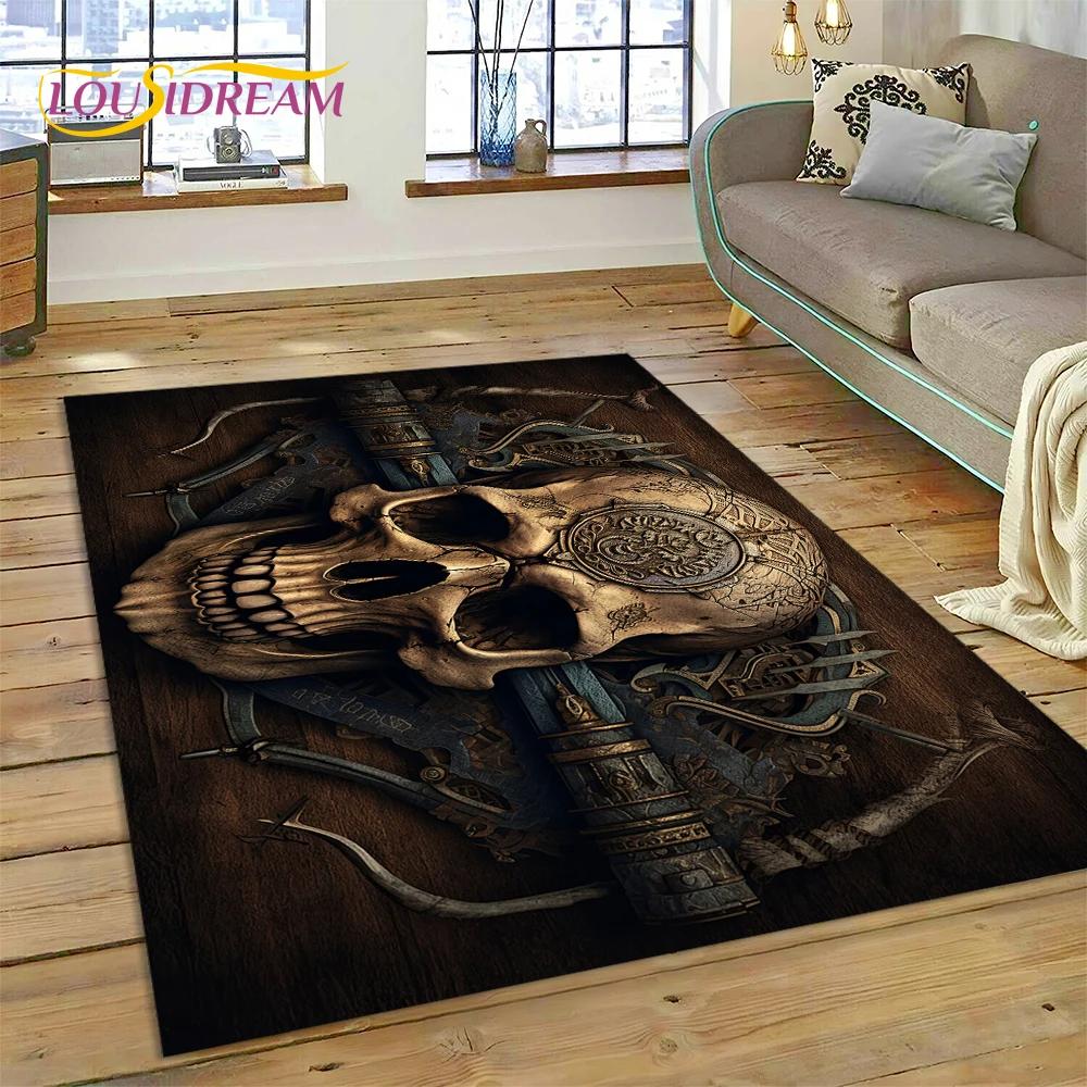 3D Horror Gothic Skull Skeleton Rug Carpet for Living Room Bedroom Decor,Floor Mat Non-slip Decoration for Sofa Doormat Gift Kid