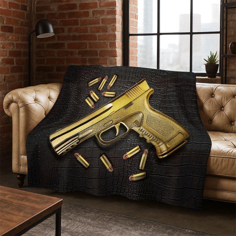 Coperta in flanella morbida e calda con motivo pistola, munizioni e proiettili, ideale per camera da letto, letto, viaggi, campeggio