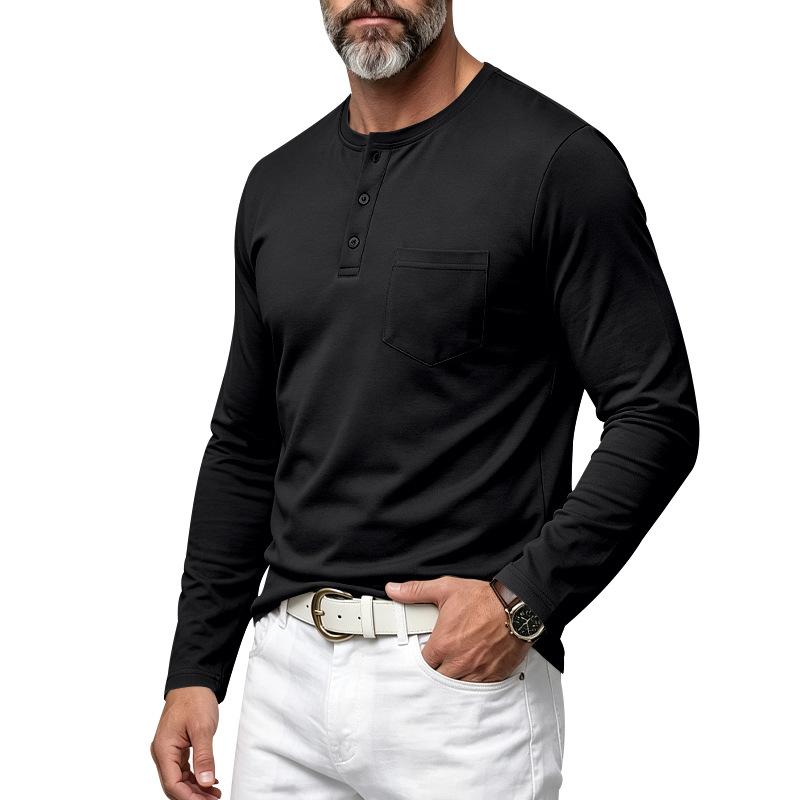 Relaxed Fit Casual Men S Long Sleeve Henley Neck T Shirt With Pocket