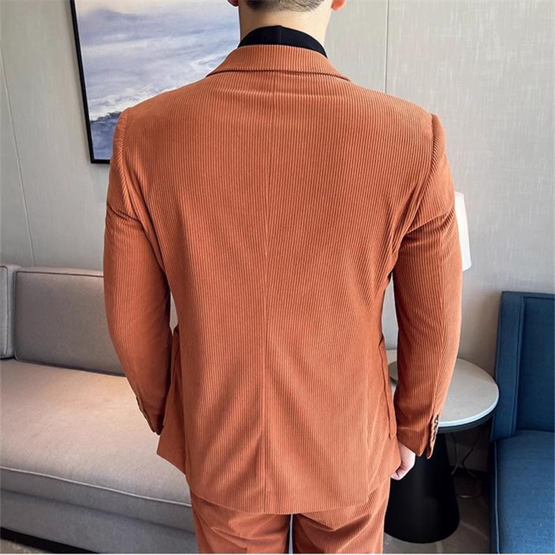 Autumn Winter Corduroy Men Suit Wedding Party 2Pcs Sets Blazer+Pants