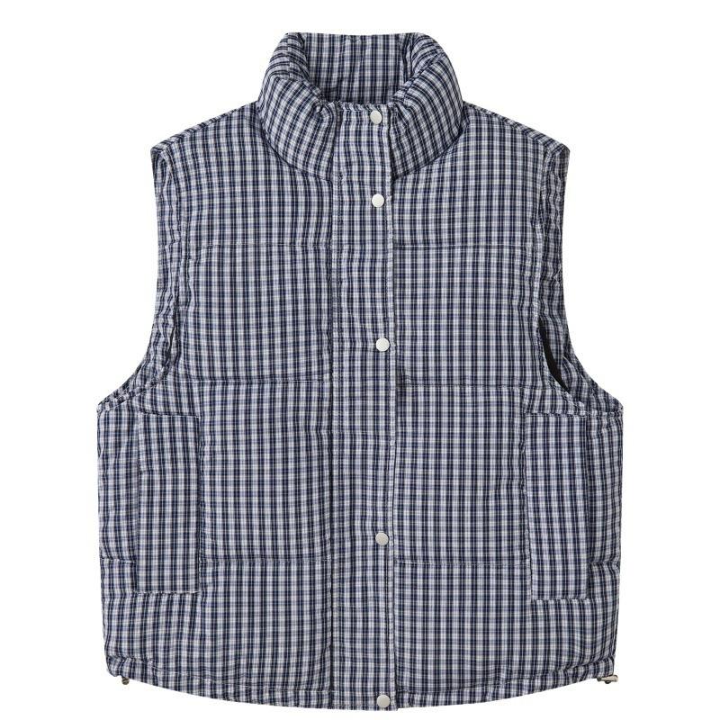 Stand-up Collar Plaid Sleeveless Cotton Clothes, Student Vest Jacket, Women's New Autumn and Winter Stacked Wear Casual Loose Vest