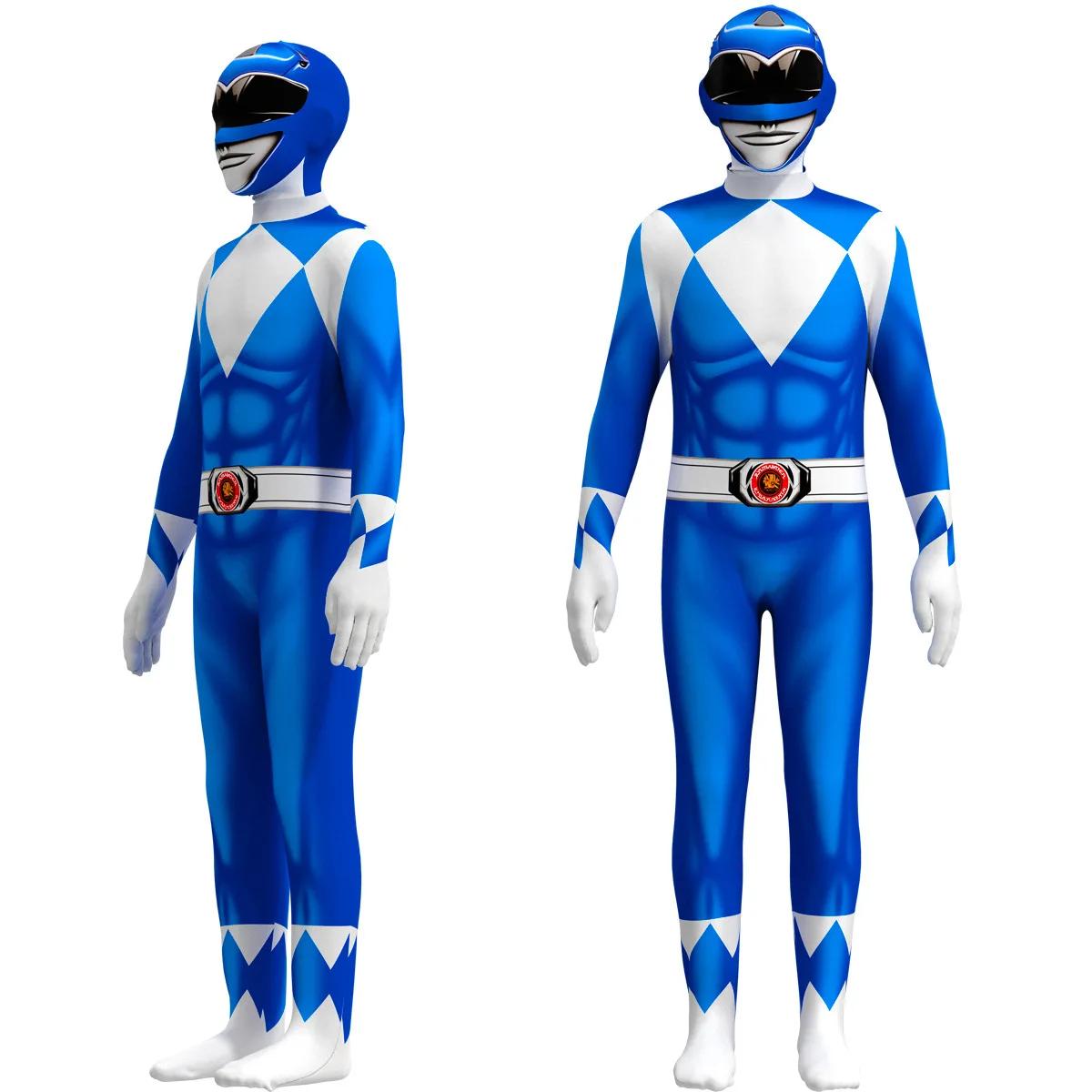 Power Samurai Sentai Shinkenger Rangers Kostuum Volwassenen Kinderen Superheld Cosplay Halloween Verjaardagsfeest Jumpsuit Zentai Pak Kids 120cm&Samurai Sentai blue