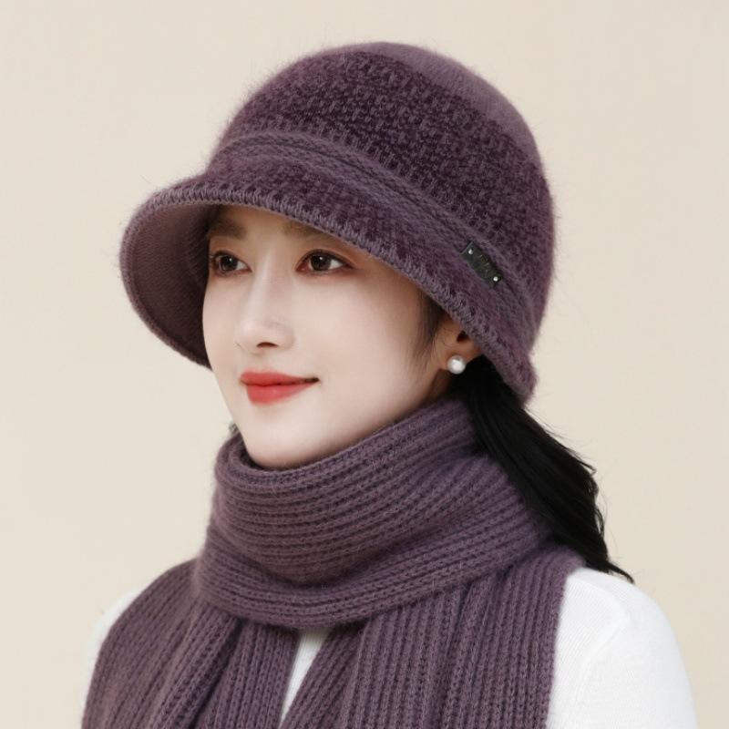 Mütze Damen Herbst und Winter Kältebeständige Strickmütze aus Kaninchenfellimitat Thermo-Waschbeckenmütze Verdickte Wollmütze mit Ohrenschutz für Radfahrer mittleren Alters und Ältere