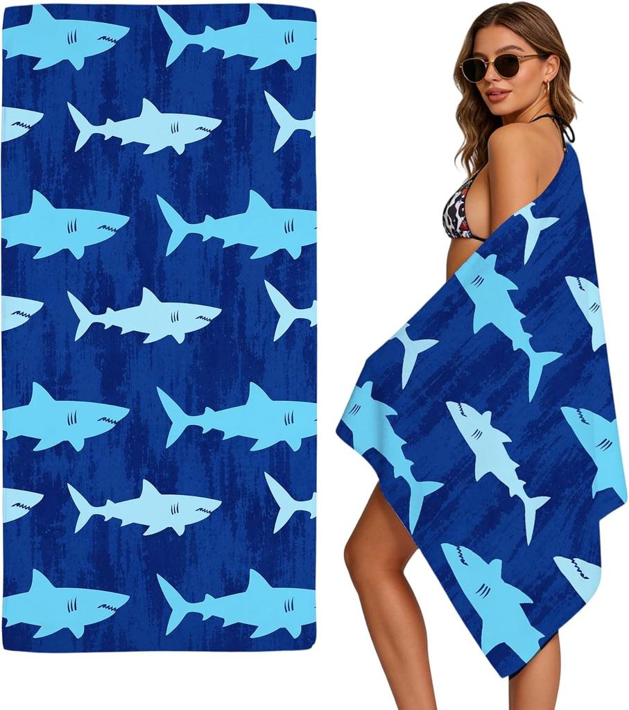 Ozean Delfin Druck Strandtuch Blaue Streifen Maritime Themen Schnelltrocknend Sandfrei Leichtes Handtuch für Strand Pool Reisen