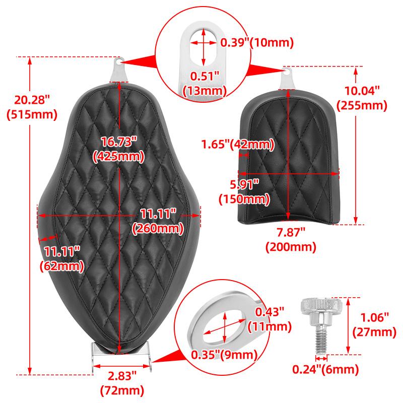 For Harley Sportster XL 883 1200 Iron 883 04-18 Motorcycle Diamond Stitched Two-Up Front Driver Rear Passenger Cushion Seat Pad