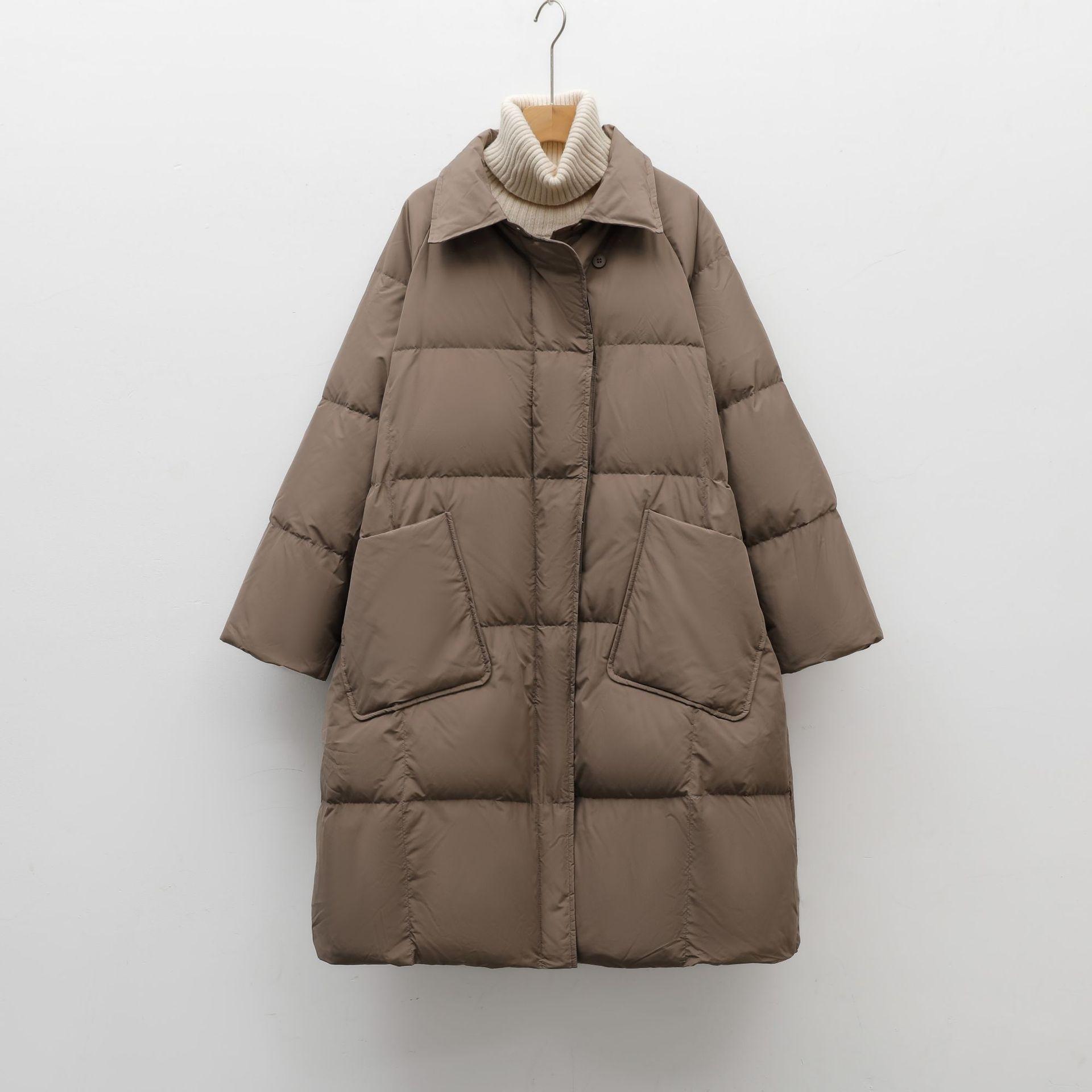 Women s simple solid color thickened medium and long down jacket women L