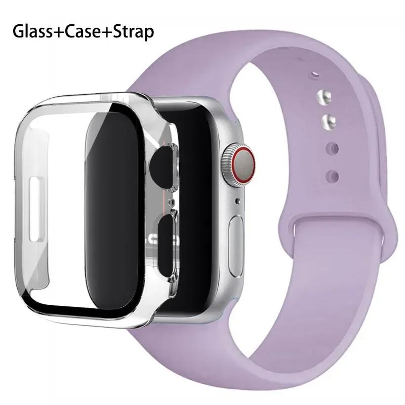 Szkło + etui + pasek do zegarka Apple Watch 44 mm 45 mm 42 mm 41 mm 40 mm 38 mm Silikonowy pasek do zegarka Bransoleta iWatch seria 8 9 7 6 5 4 3 SE