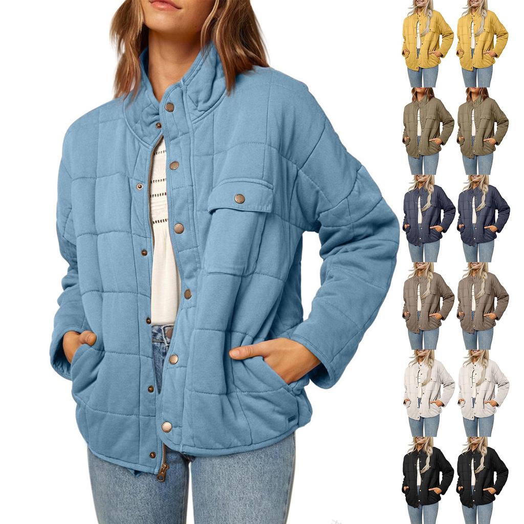 Women's Fashion Light Jacket Stand Collar Multicolor Zipper Button Coat