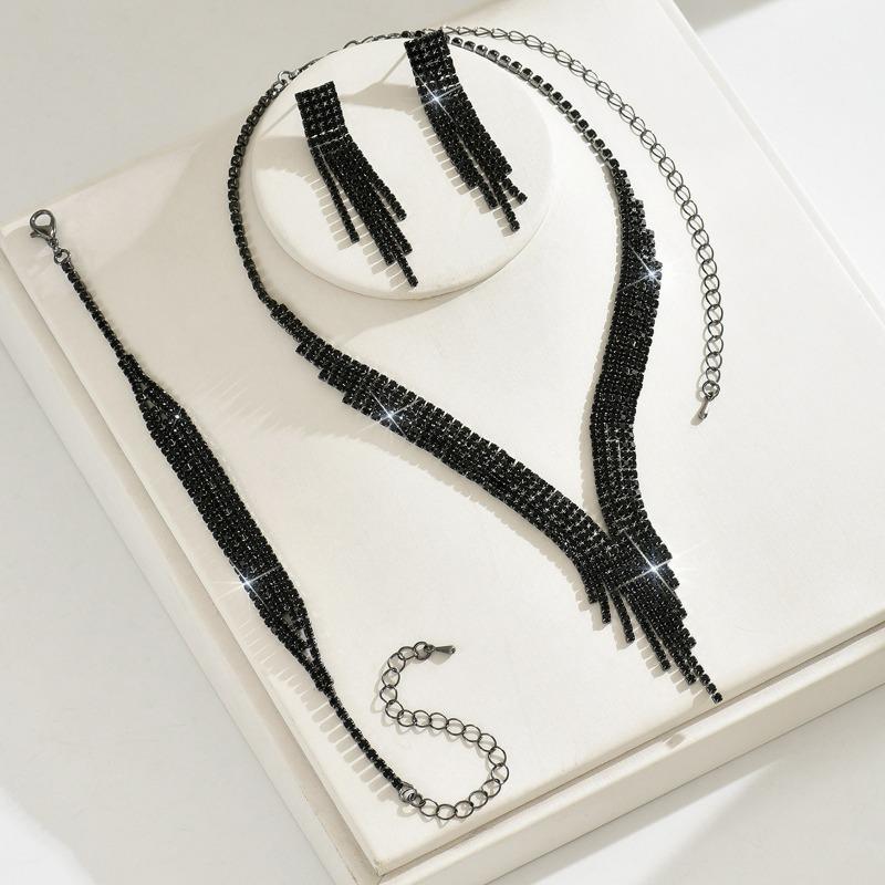 Gioielli: Set di Gioielli Completo con Collana, Orecchini, Bracciale, Anello Super Scintillante con Frange di Diamanti Set di Gioielli da Sposa