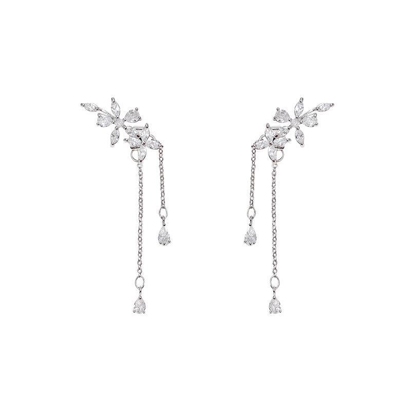 New Korean S925 Silver Needle Zircon Wing Tassel Earrings: Advanced Design for Women
