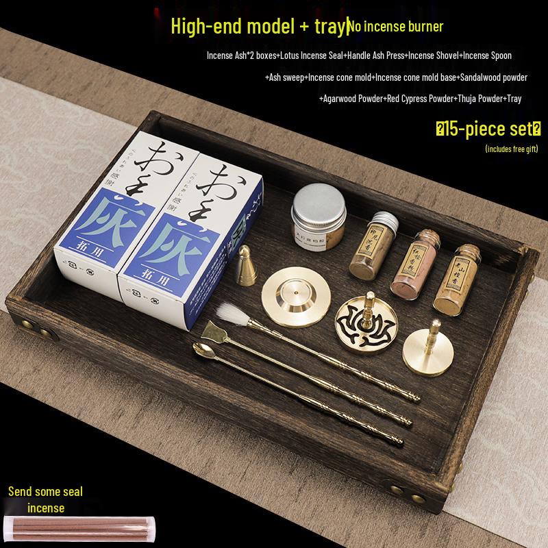 Kodo Set: Brass Ash Press Incense Burner & Pure Incense Powder with Dazuan Seal Mold for Home Use