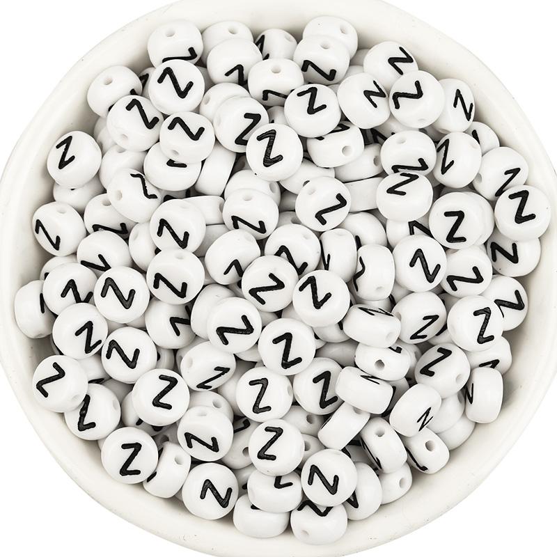 100Pcs 7mm Acrylic Letter Beads White Black A-Z Letters Loose Flat Round Beads For DIY Bracelets Necklaces Jewelry Accessories