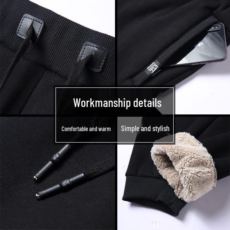Men's Slim Fit Fleece Lined Winter Sports Sweatpants with Cuffs - Thickened Lambswool for Warmth