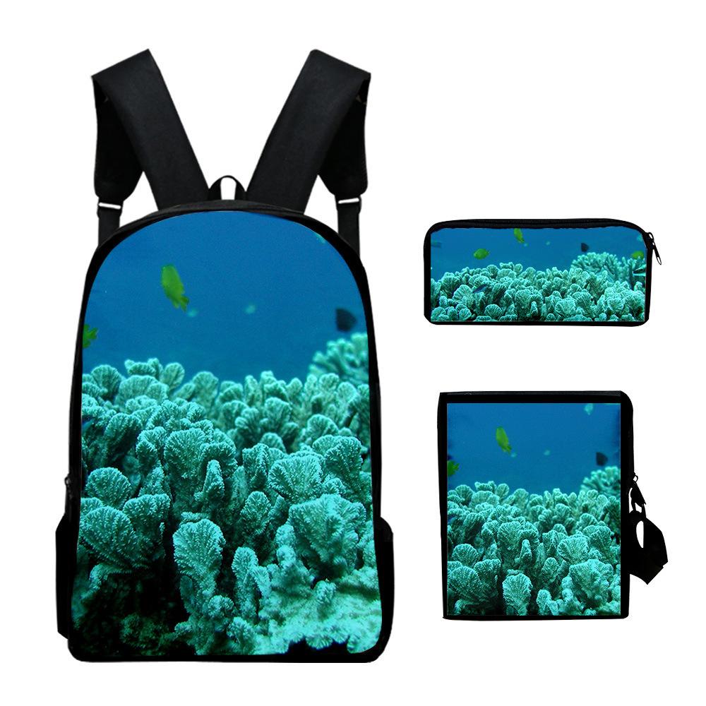 Classique Populaire monde sous-marin Impression 3D 3 pièces/Ensemble élève Sacs d'école Sac à dos pour ordinateur portable Sac à dos Sac à bandoulière incliné Trousse