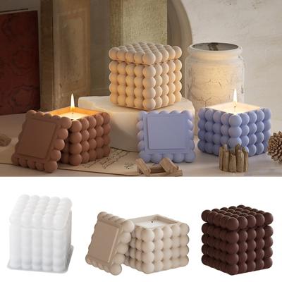 Molde de Tarro de Almacenamiento de Silicona con Tapa, Juego de Moldes para Portavelas Cúbicos para Manualidades con Resina, Cemento, Hormigón y Yeso, Decoraciones para el Hogar