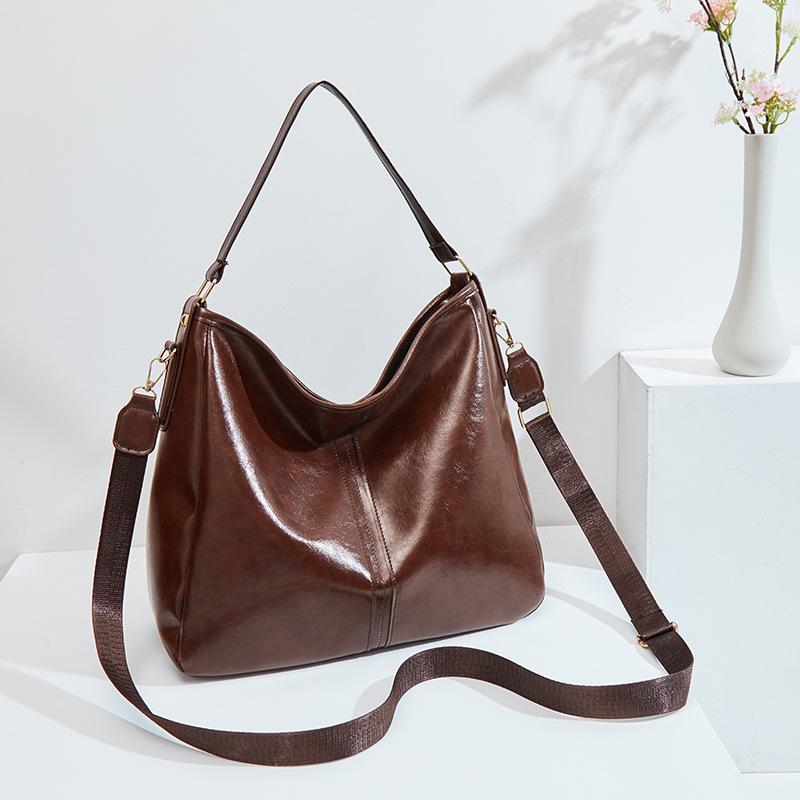 Popular Oily Large-Capacity Tote Bag, Mommy Bag, Women'S Quality Pu Leather Shoulder Messenger Bag