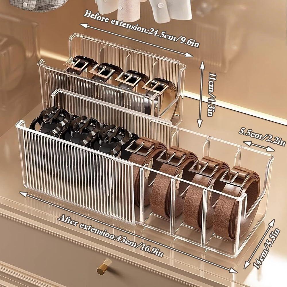 Transparent Belt Storage Box with Removable Partition Large Capacity Socks Organizer Detachable Household Belt Holder